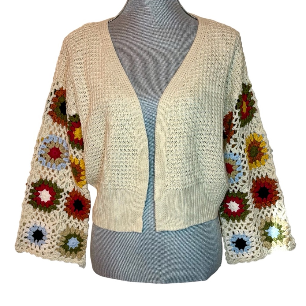 Sincerely Jules Cream Crochet Granny Square Sleeve Cardigan
